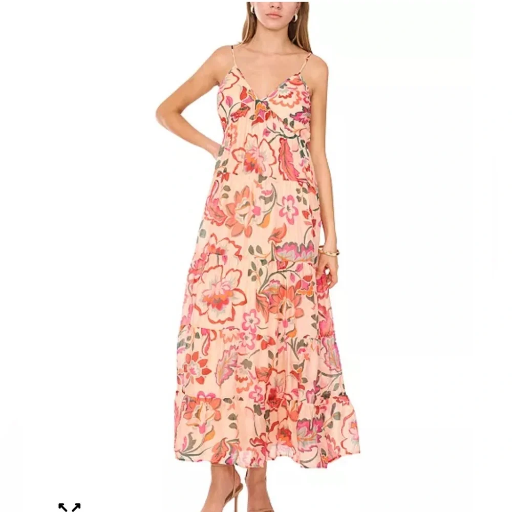 Floral Tiered Maxi Dress Medium Baby Doll Lightweight Vacation ResortWear Summer - Picture 1 of 9